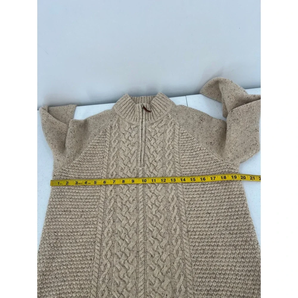 Vineyard Vines Size S Oatmeal Donegal Cable Knit Lambswool Quarter Zip Sweater